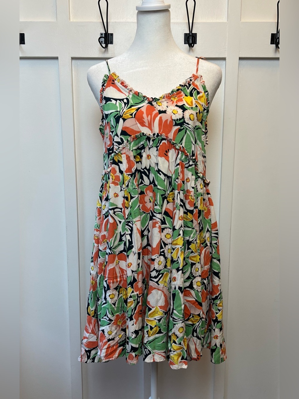 Patrons of Peace Womens Small Spaghetti Strap Flowy Mini Dress Vacation Tropical
